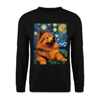 Chow Chow Hund Sternennacht Gemälde - Unisex Pullover - Schwarz - Vorne - Alina (178cm) & Michal (187cm)