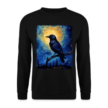 Crow Raven Bird Starry Night Painting - Unisex Sweatshirt - black - Front - Alina (178cm) & Michal (187cm)
