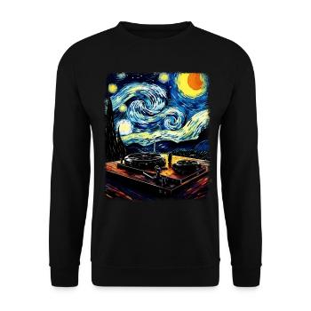 Dj Disc Jockey Turntable Starry Night Painting - Unisex Sweatshirt - black - Front - Alina (178cm) & Michal (187cm)