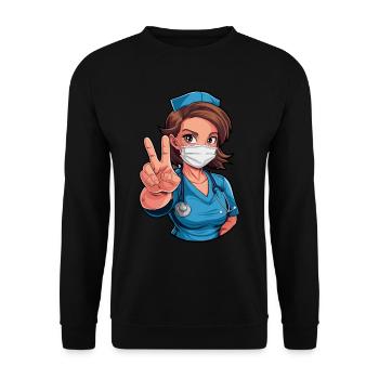 Lustige Krankenschwester mit Humor - Unisex Pullover - Schwarz - Vorne - Alina (178cm) & Michal (187cm)