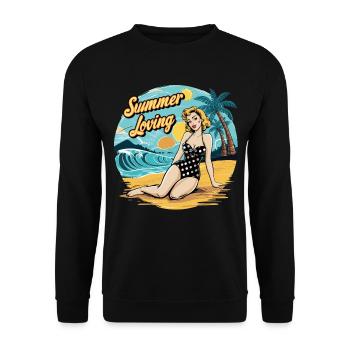 Retro Summer Loving Beach Vibes für einen - Unisex Pullover - Schwarz - Vorne - Alina (178cm) & Michal (187cm)