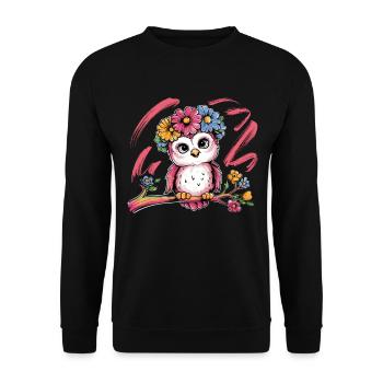 Niedliche Eule Vogel Federn Blumen für einen - Unisex Pullover - Schwarz - Vorne - Alina (178cm) & Michal (187cm)