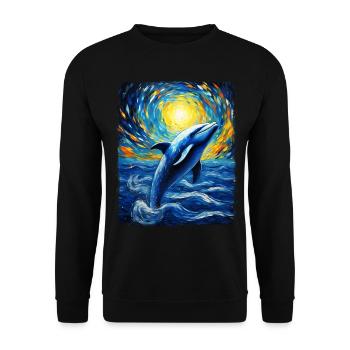 Dolphin Sea Animal Starry Night Painting - Unisex Sweatshirt - black - Front - Alina (178cm) & Michal (187cm)