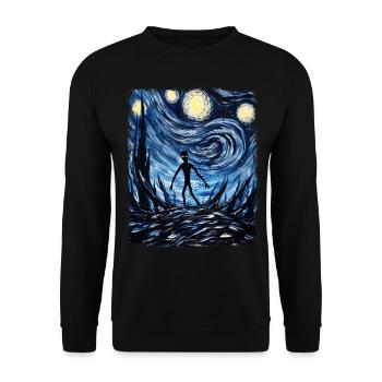 Dover Dämon Kryptide Kryptozoologie Sternennacht M - Unisex Pullover - Schwarz - Vorne - Alina (178cm) & Michal (187cm)