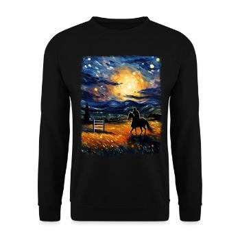 Dressurpferd Reiten Reitsport Sternennacht Gemälde - Unisex Pullover - Schwarz - Vorne - Alina (178cm) & Michal (187cm)