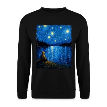 Fishing Fisherman Fisherman Starry Night Painting - Unisex Sweatshirt - black - Front - Alina (178cm) & Michal (187cm)