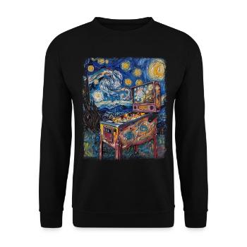 Pinball Arcade Game Machine Starry Night Painting - Unisex Sweatshirt - black - Front - Alina (178cm) & Michal (187cm)