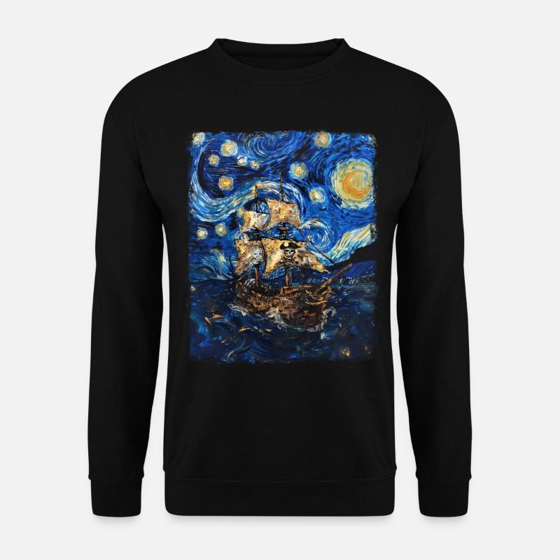 Piratenschiff Sternennacht Gemälde - Unisex Pullover - Schwarz