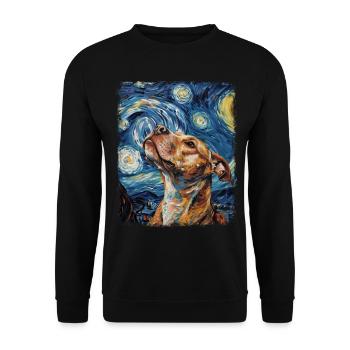 Pitbull Pittie Hund Sternennacht Gemälde - Unisex Pullover - Schwarz - Vorne - Alina (178cm) & Michal (187cm)