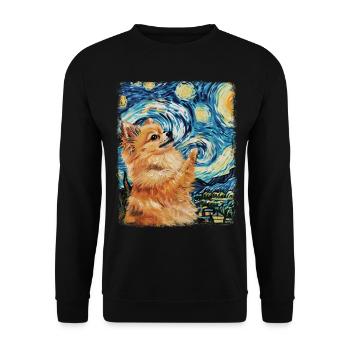 Chien de Poméranie Peinture Nuit Étoilée - Sweat-shirt Unisexe - noir - Devant - Alina (178cm) & Michal (187cm)