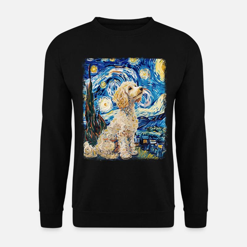 Pudel Hund Sternennacht Gemälde - Unisex Pullover - Schwarz