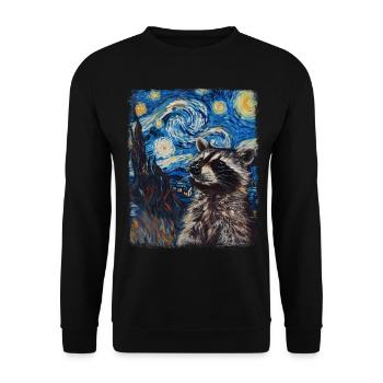 Raccoon Possum Street Cat Starry Night Painting - Unisex Sweatshirt - black - Front - Alina (178cm) & Michal (187cm)
