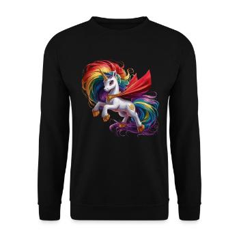 Lustiges Einhorn als Held für einen Superheld - Unisex Pullover - Schwarz - Vorne - Alina (178cm) & Michal (187cm)