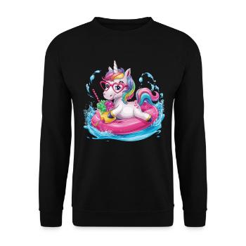 Niedliches Einhorn genießt Eiscreme-Spaß - Unisex Pullover - Schwarz - Vorne - Alina (178cm) & Michal (187cm)