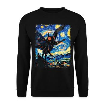 Mothman Kryptozoologie Kryptid Sternennacht Malere - Unisex Pullover - Schwarz - Vorne - Alina (178cm) & Michal (187cm)