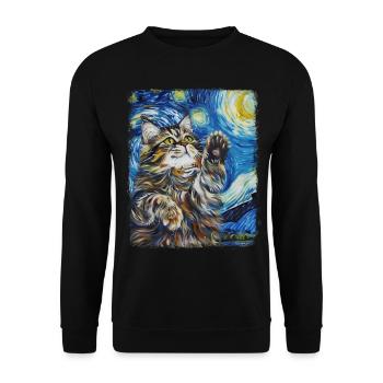 Chat persan Peinture Nuit étoilée - Sweat-shirt Unisexe - noir - Devant - Alina (178cm) & Michal (187cm)