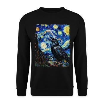 Raven Crow Bird Starry Night Painting - Unisex Sweatshirt - black - Front - Alina (178cm) & Michal (187cm)