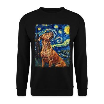 Rhodesian Ridgeback Dog Starry Night Painting - Unisex Sweatshirt - black - Front - Alina (178cm) & Michal (187cm)
