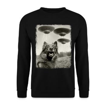 Keeshond chien OVNI Alien Alien Selfie - Sweat-shirt Unisexe - noir - Devant - Alina (178cm) & Michal (187cm)