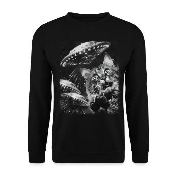 Maine Coon Cat UFO Alien Alien Selfie - Unisex Sweatshirt - black - Front - Alina (178cm) & Michal (187cm)