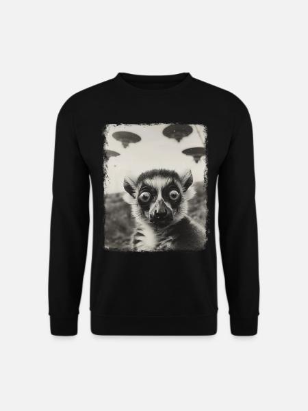 Lemur Ringschwanz UFO Alien Außerirdischer Selfie - Unisex Pullover - Schwarz