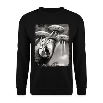 Macaw Parrot Bird UFO Alien Alien Selfie - Unisex Sweatshirt - black - Front - Alina (178cm) & Michal (187cm)