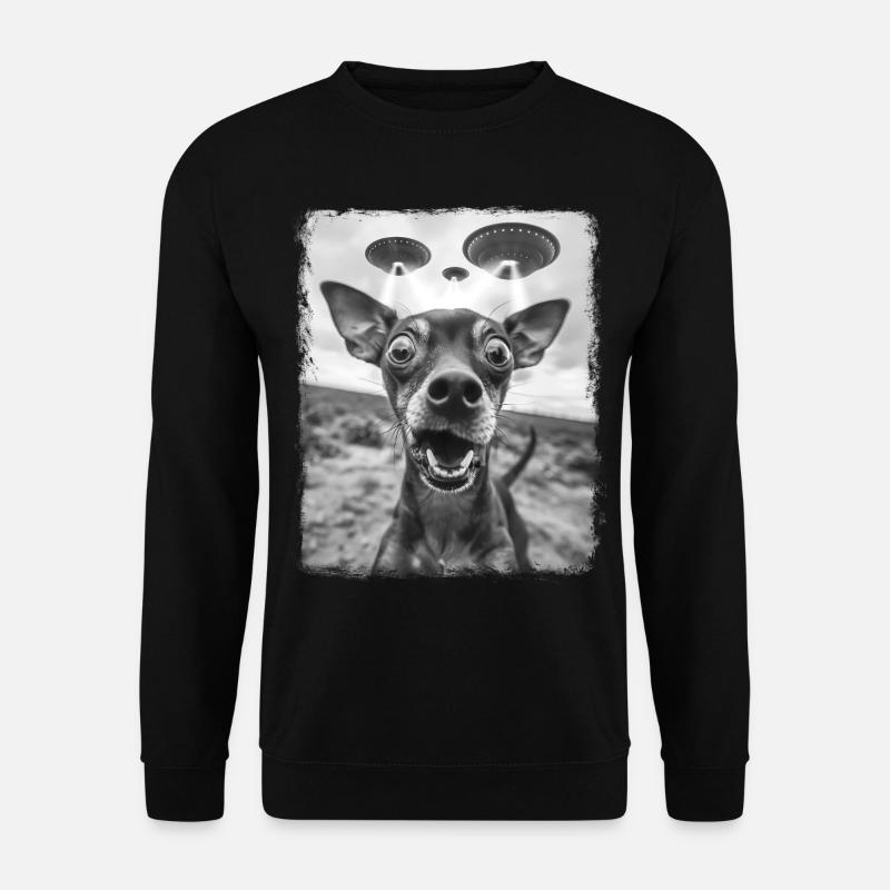Zwergpinscher Hund UFO Alien Außerirdischer Selfie - Unisex Pullover - Schwarz