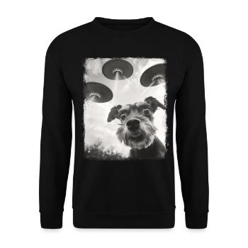 Miniature Schnauzer Dog UFO Alien Alien Selfi - Unisex Sweatshirt - black - Front - Alina (178cm) & Michal (187cm)