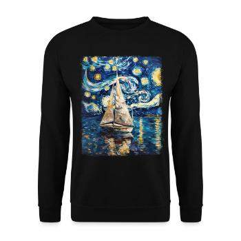 voilier bateau voilier peinture nuit étoilée - Sweat-shirt Unisexe - noir - Devant - Alina (178cm) & Michal (187cm)
