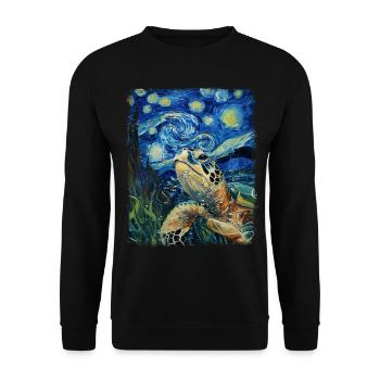Sea Turtle Ocean Starry Night Painting - Unisex Sweatshirt - black - Front - Alina (178cm) & Michal (187cm)