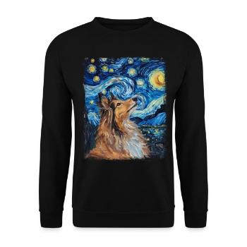 Shetland Sheepdogs Dog Starry Night Painting - Unisex Sweatshirt - black - Front - Alina (178cm) & Michal (187cm)