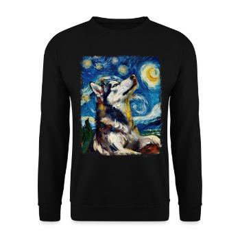 Chien husky sibérien Peinture de nuit étoilée - Sweat-shirt Unisexe - noir - Devant - Alina (178cm) & Michal (187cm)