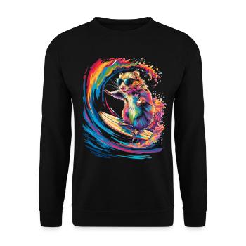 Hamster Hammy Strand Surfen Sonnenbrille Popart - Unisex Pullover - Schwarz - Vorne - Alina (178cm) & Michal (187cm)