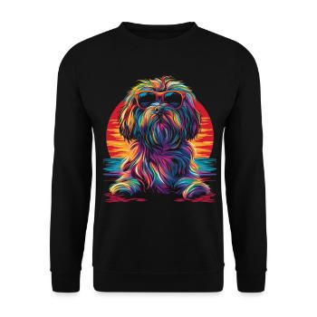 Havaneser Hund Sonnenbrille Sonnenuntergang Popart - Unisex Pullover - Schwarz - Vorne - Alina (178cm) & Michal (187cm)