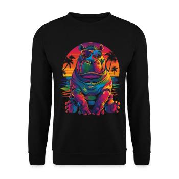 Nilpferd Hippopotamus Sonnenbrille Strand Popart - Unisex Pullover - Schwarz - Vorne - Alina (178cm) & Michal (187cm)