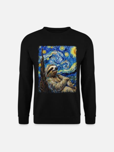 Sloth Lazy Starry Night Painting - Unisex Sweatshirt - black
