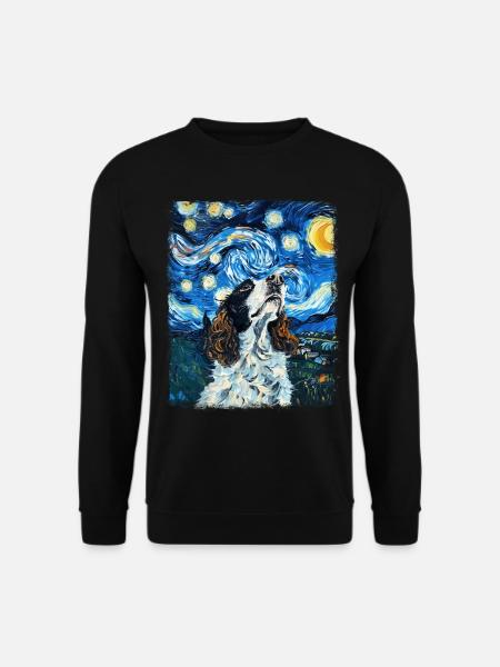 Springer Spaniel Hund Sternennacht Gemälde - Unisex Pullover - Schwarz