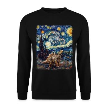 Stegosaurus Dinosaurier Sternennacht Gemälde - Unisex Pullover - Schwarz - Vorne - Alina (178cm) & Michal (187cm)