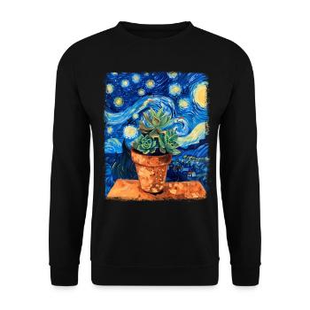 Succulent Cactus Plant Starry Night Painting - Unisex Sweatshirt - black - Front - Alina (178cm) & Michal (187cm)