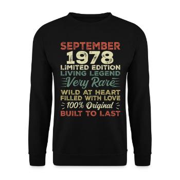 Birthday September 1978 Limited Edition Original - Unisex Sweatshirt - black - Front - Alina (178cm) & Michal (187cm)