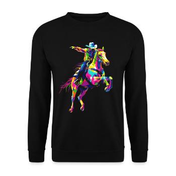 Rodeo Barrel Racer Barrel Racing Reiten Popart - Unisex Pullover - Schwarz - Vorne - Alina (178cm) & Michal (187cm)