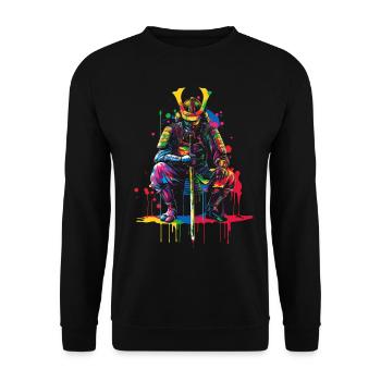 Samurai Krieger Bushido Japanisch Popart - Unisex Pullover - Schwarz - Vorne - Alina (178cm) & Michal (187cm)
