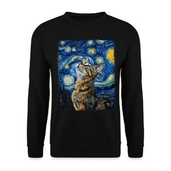 Tabby Katze Orange Katze Sternennacht Malerei - Unisex Pullover - Schwarz - Vorne - Alina (178cm) & Michal (187cm)