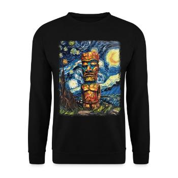 Tiki Luau Hawaiian Hawaiian Tiki Mask Starry Night - Unisex Sweatshirt - black - Front - Alina (178cm) & Michal (187cm)