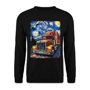 camionneur chauffeur de camion camionnage peinture nuit étoilée - Sweat-shirt Unisexe - noir - Devant - Alina (178cm) & Michal (187cm)