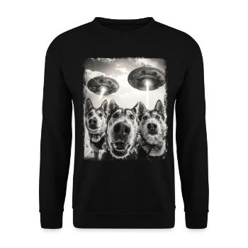 Mushing Sled Dog Sledding UFO Alien Extraterrestri - Unisex Pullover - Schwarz - Vorne - Alina (178cm) & Michal (187cm)