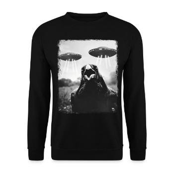corbeau, corbeau, oiseau, OVNI, extraterrestre, selfie - Sweat-shirt Unisexe - noir - Devant - Alina (178cm) & Michal (187cm)