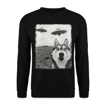 chien husky sibérien OVNI Alien Alien Selfi - Sweat-shirt Unisexe - noir - Devant - Alina (178cm) & Michal (187cm)