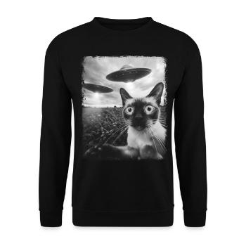 Siamese Cat UFO Alien Alien Selfie - Unisex Sweatshirt - black - Front - Alina (178cm) & Michal (187cm)