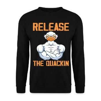 Release The Quackin Gym Gewichtheben Bodybuilder - Unisex Pullover - Schwarz - Vorne - Alina (178cm) & Michal (187cm)